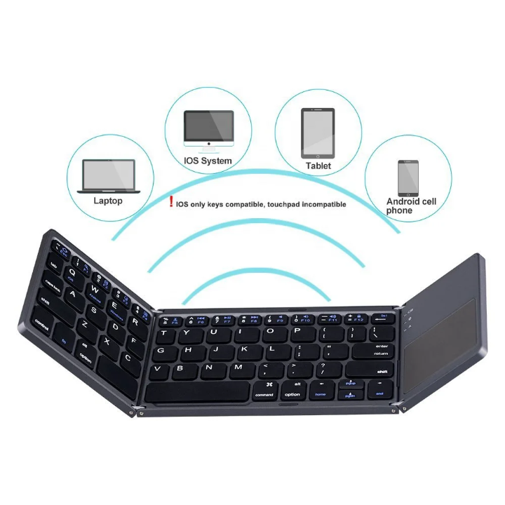 B033 Mini Wireless Folding Bluetooth Keyboard with built-in touchpad for mobile and laptop use, available at DK Laptops Nairobi.