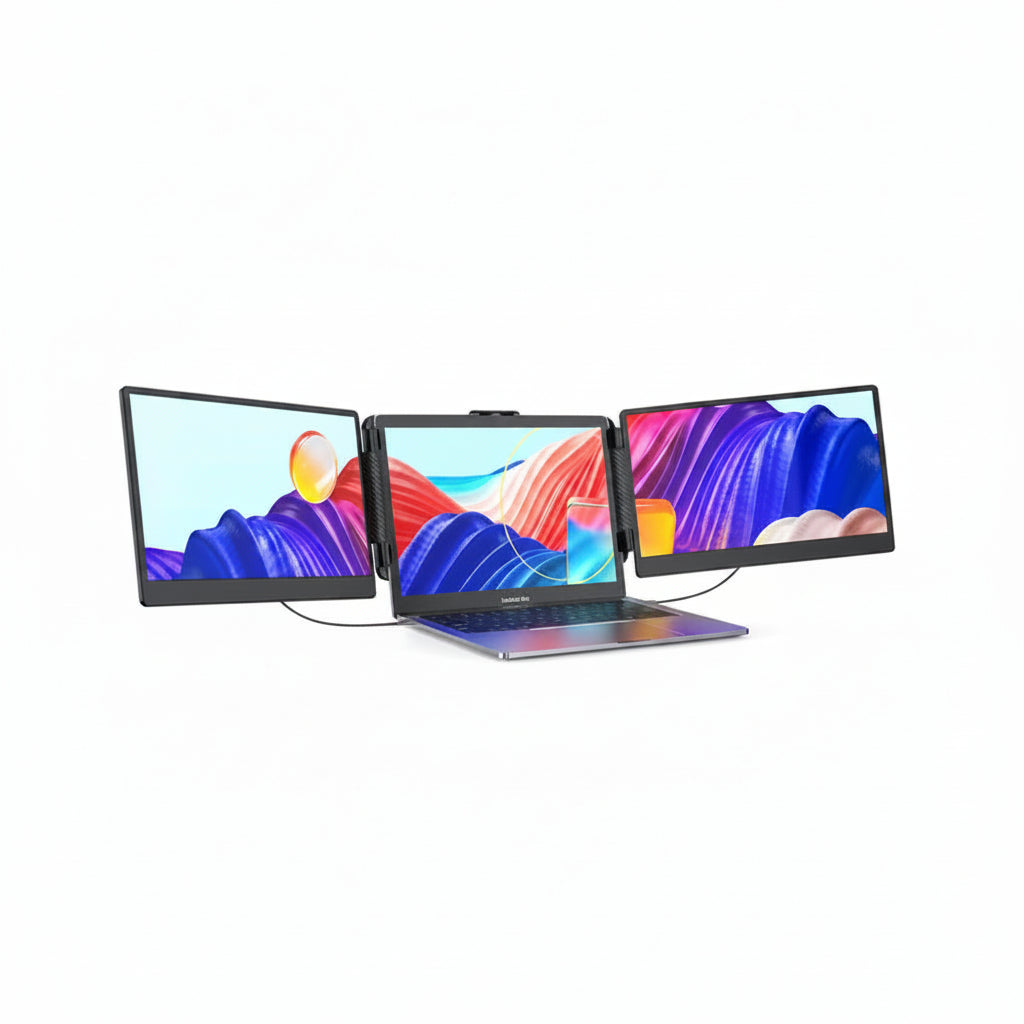 Triple screen laptop workstation extender for developers and designers, available at DK Laptops Nairobi.